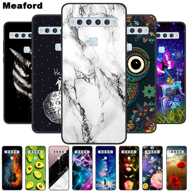 For TCL 10L Case 10 Lite Flower Marble Black Bumper Soft TPU Silicone Cover for TCL 10L 10 Lite Phone Cases TCL10L Lovely Capas