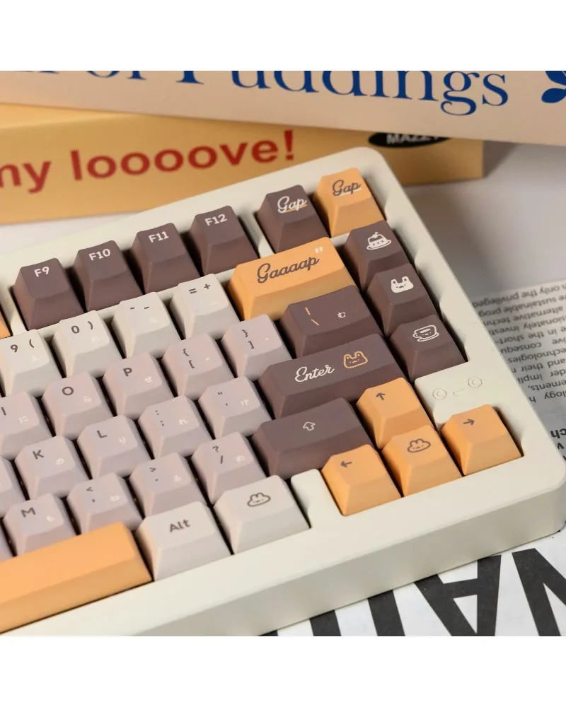 Warm beige with yellow and grey accents durable pbt keycaps set high quality for gaming mechanical keyboards