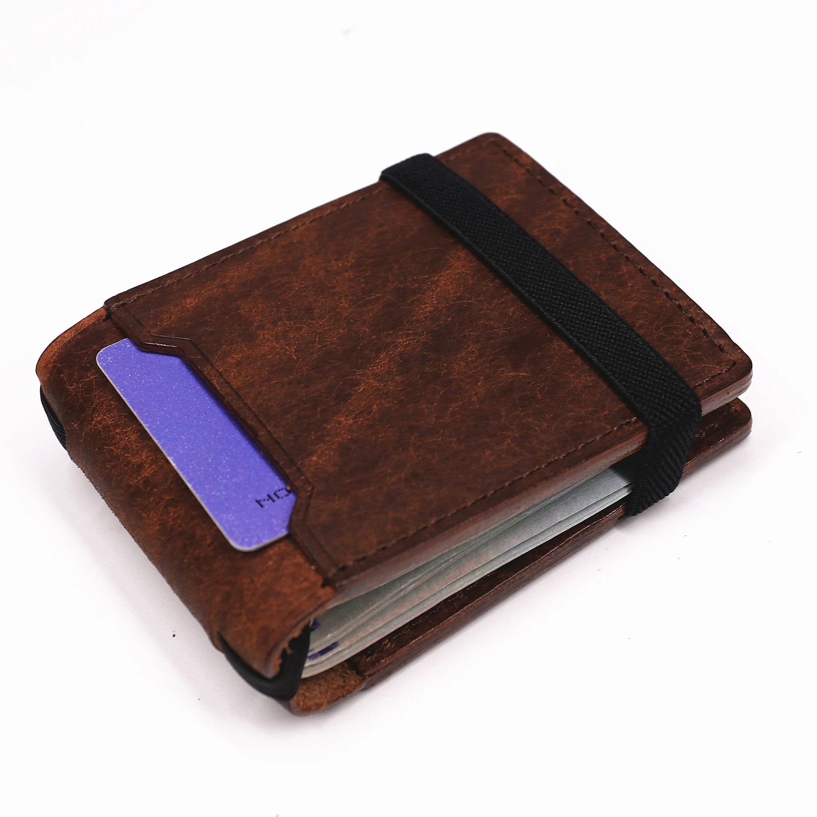 100 % echtes Leder, Geldbörse mit Magnetverschluss, schlanke Bifold-Geldbörse für Herren, Geldscheinklammer-Organizer mit Kartenhalter. – Detail 12