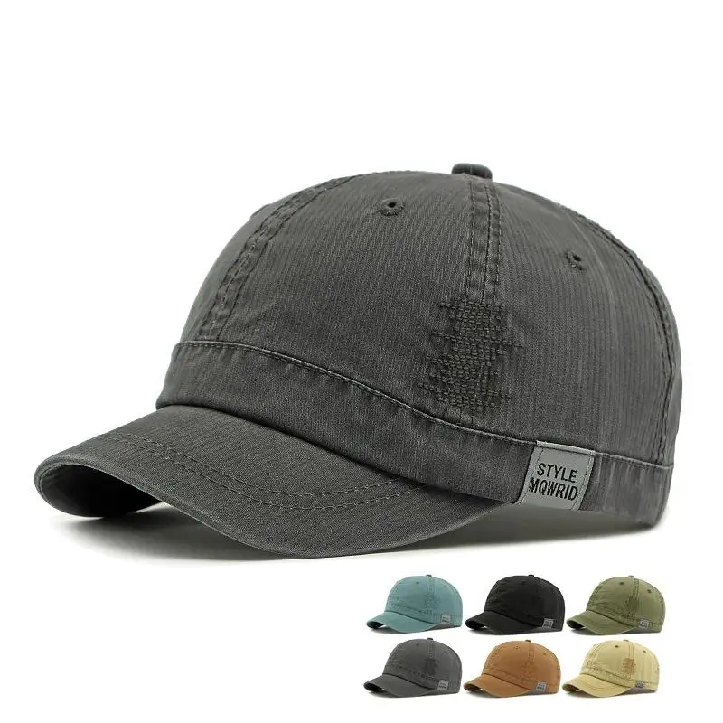 

Unisex Solid Color Baseball Cap with Tag Decoration Lightweight Cotton Stitch Design Small Brim Adjustable 55-59cm