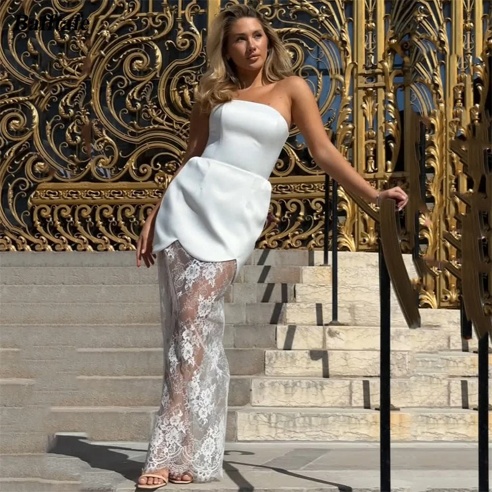 

Bafftafe Customized Satin Lace Evening Dresses Slit Back Floor Length Corset Women Prom Dress Special Outfits Formal Party Gowns