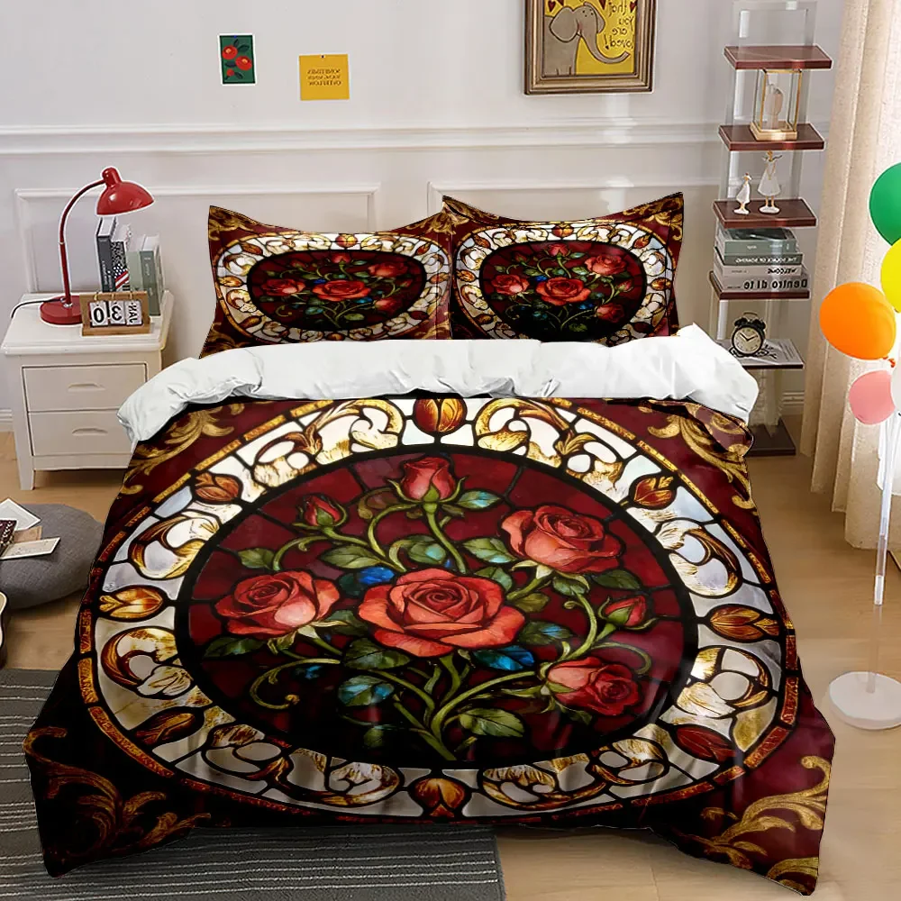 "Vintage Rose Pattern Art Set" Weiches, bequemes Bettbezug-Set inklusive 1*Bettbezug & 2*Kissenbezüge, Geschenk