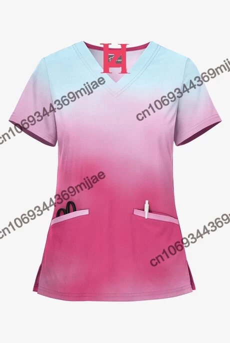Nurse T-shirt V-neck Pocket Women\'s T-shirts Short Sleeve Kara Tee Large Size Ladies Summer Clothes for Women Clothing Tshirt