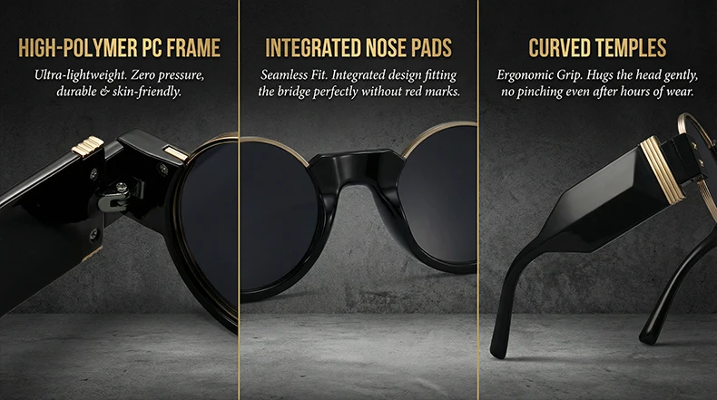 Kleine Runde Steampunk-Sonnenbrille für Herren 2026 Luxusmarke Y2K Punk Sonnenbrillen für Männer Retro Fahrbrille UV400 Schutz – Detail 5