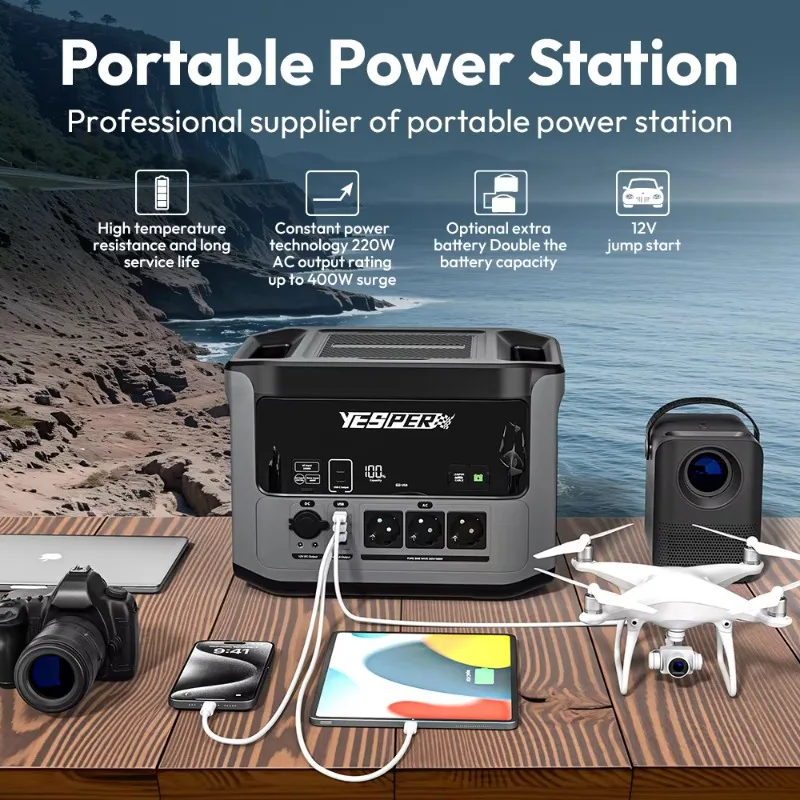 

Yesper PB-58 1408Wh LiFePO4 Portable Power Station 1500W 230V Pure Sine Wave Solar Charging Power Station For Outdoor Camping