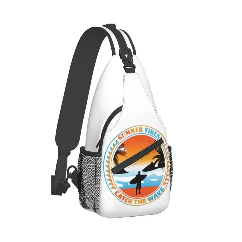 Summer Vibes Catch The Wave Crossbody Sling Backpack Men Custom Surfing Surfer Chest Shoulder Bag for Travel Hiking Daypack