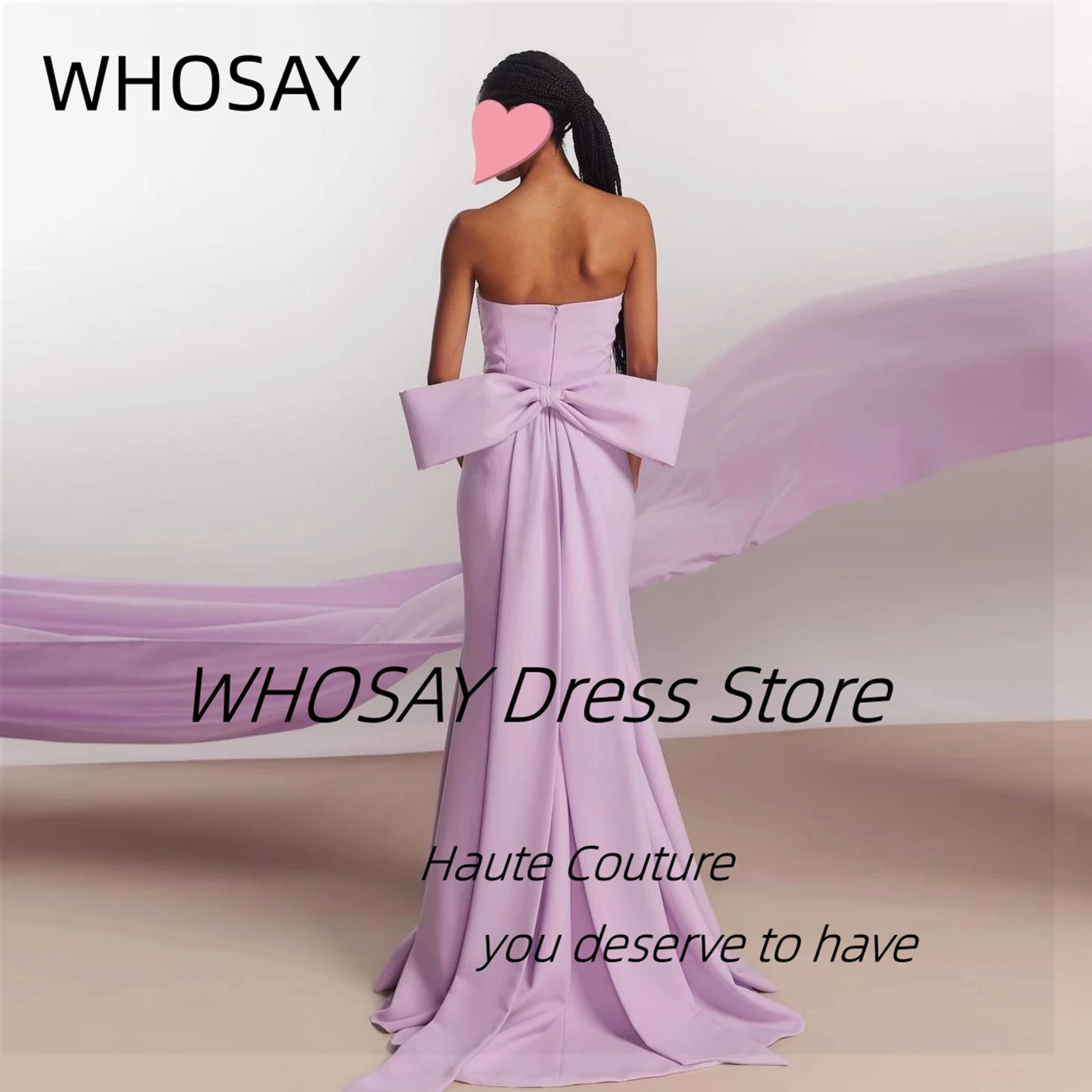 WHOSAY Hauter Couture Long Dresses for Prom Banquet Beaded Strapless Vestidos Des Noches Bow Sexy Back Evening Party Dress