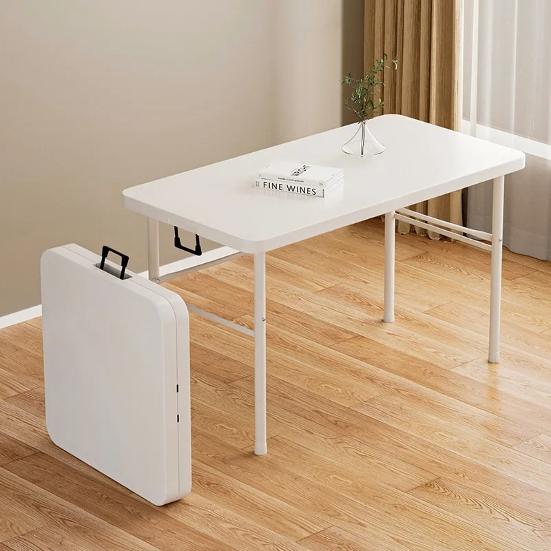 Rectangular Portable Folding Table With Handle And Compact Storage Design For Home Office Study Room Modern Space Saving