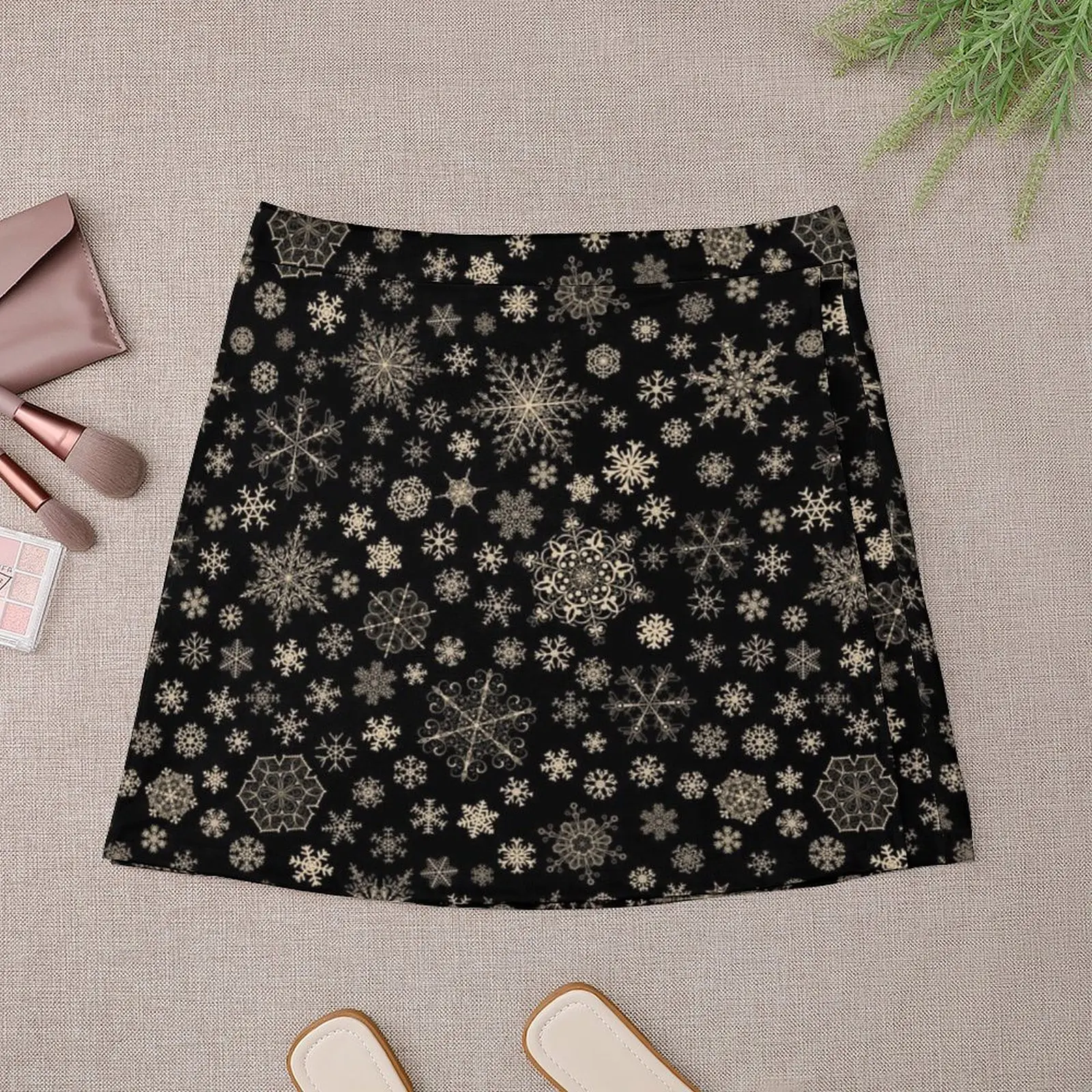 Christmas Snowflakes Holiday Gold Black Tan Mini Skirt girls skirt Summer dress Woman clothing Mini Skirt