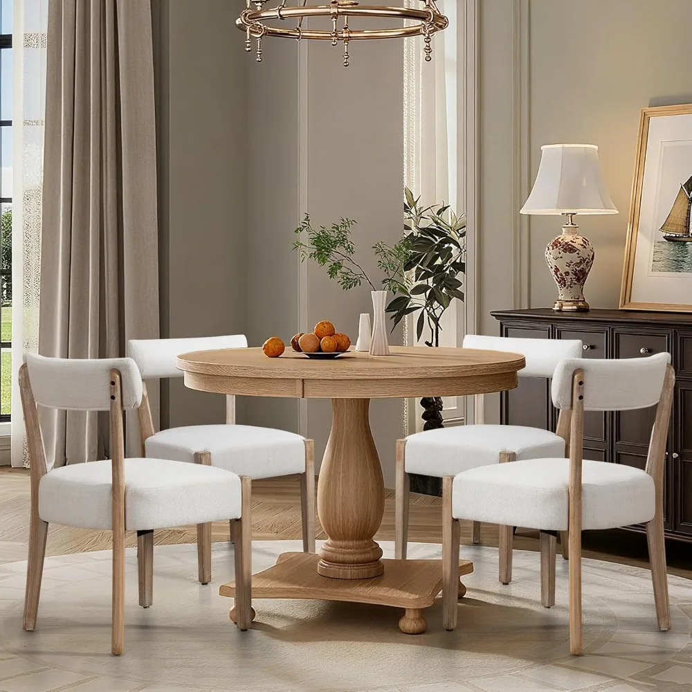 

Dining Chairs Set of 4, Mid-Century Modern Wooden Kitchen Chairs with Linen Upholstery - Low-Back Woven Design, Customized
