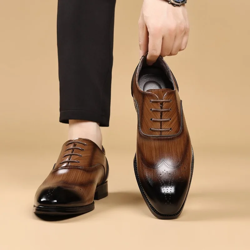 Sapatos Oxford Masculinos de Couro Genuíno Feitos à Mão 2026 3