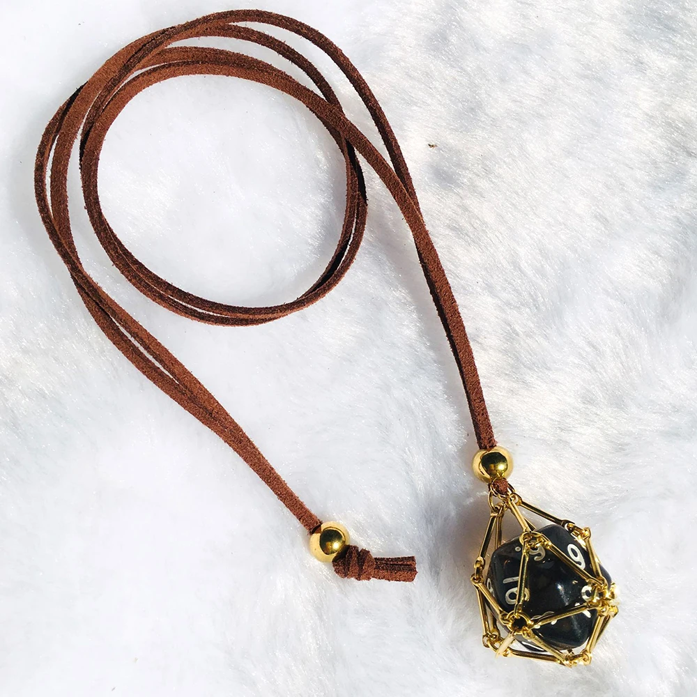 اليدوية سلك ملفوفة D20 النرد قلادة براون الجلد المدبوغ الحبل الملونة آر بي جي قلادة خمر يدويا مجوهرات لهدايا عشاق اللعبة #4