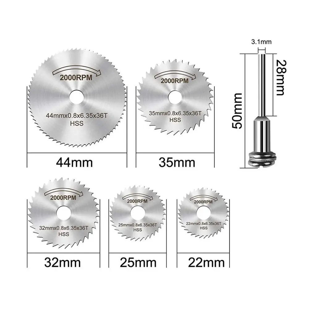 6pcs Durable Metal High Speed Steel Saw Disc Mini Circular Wheel Cutting Blades Cutting With Mandrel Wheel Discs Mandrel Plastic