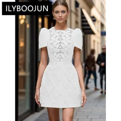 Hollow Out Slimming Elegant O Neck Short Sleeve Temperament Chic Dress Female  Dresses For Women 2024 Luxury Brand High Quality