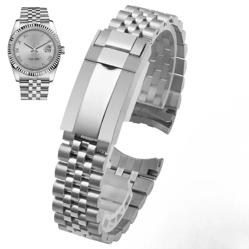 Durable Waterproof Wrist for Rolex Solid Stainless Steel Log Greenwich Fold Buckle 20mm Curved Interface Watches Accessories