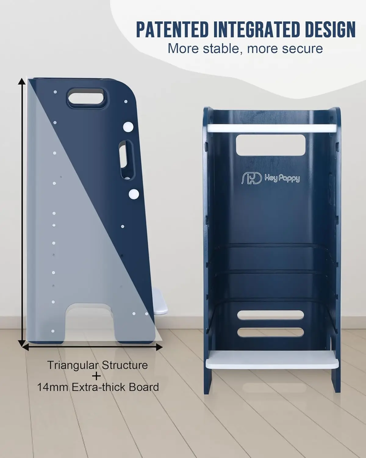 Standing Tower, 3 Levels Adjustable Height Toddler Kitchen Stool Helper with Removable Safety Rail, Closed Back & Anti-Slip Stri