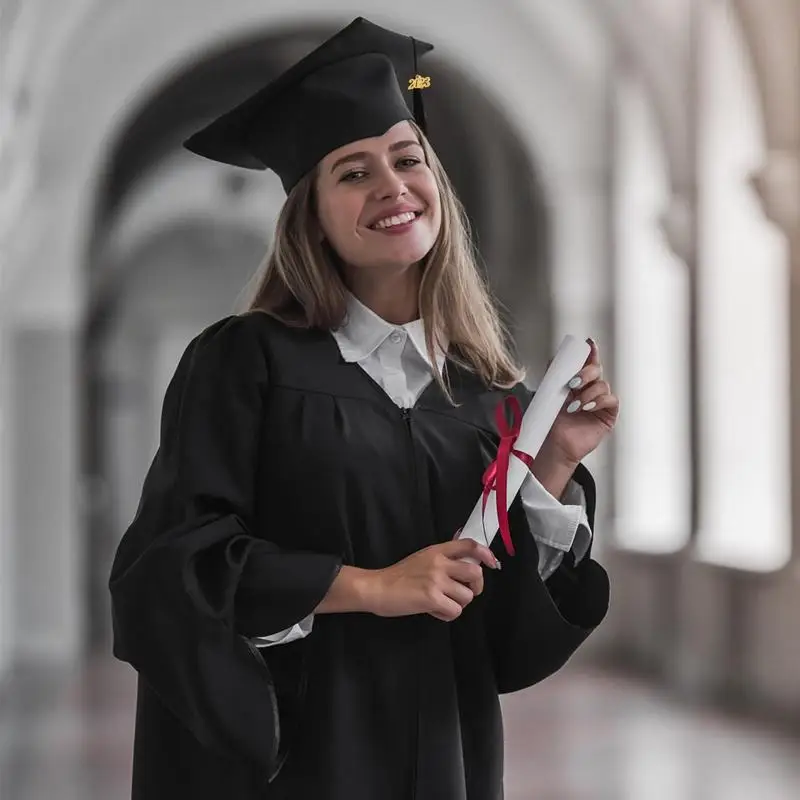 Vestido de graduación con borlas, uniforme escolar, conjunto de gorro, ropa mate Unisex para escuela secundaria, sello de año, novedad de 2023