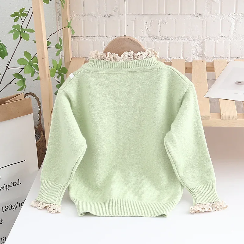 Girls Knitted Jackets Spring Autumn Children Woolen Coats Clothes For 1 2 3 4 5 6 Years Old Kids Cardigan Sweater Baby Tops 2023