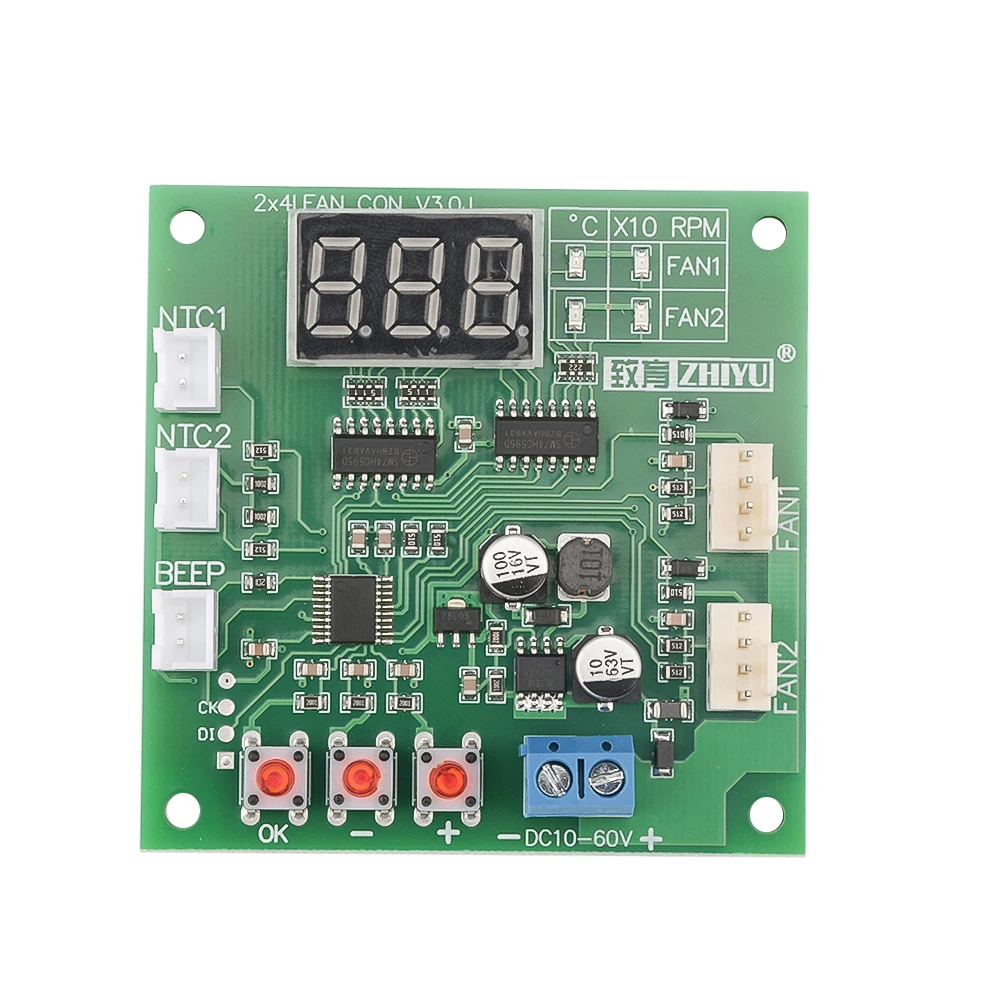 DC10~60V Fan Motor Controller PWM Dual Way TEMP Control Module High Precision Sensor Automatic TEMP Control With Stop Alarm