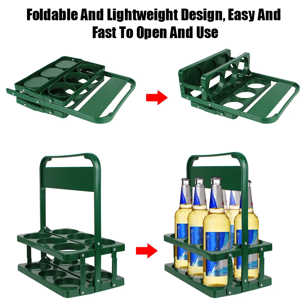 حامل زجاجات البيرة قابل لإعادة الاستخدام، منظم الأكواب، سلة عرض المشروبات، 6 عبوات، رف النبيذ، حامل علبة المشروبات، متين وقابل للطي