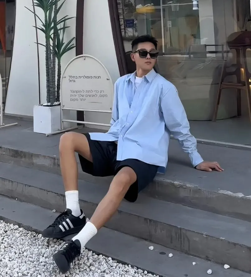  Blue Long Sleeve Men's Shirt Summer Handsome High-End Sun Protection Top Cleanfit Korean Style Shirt Jacket Loose Fit