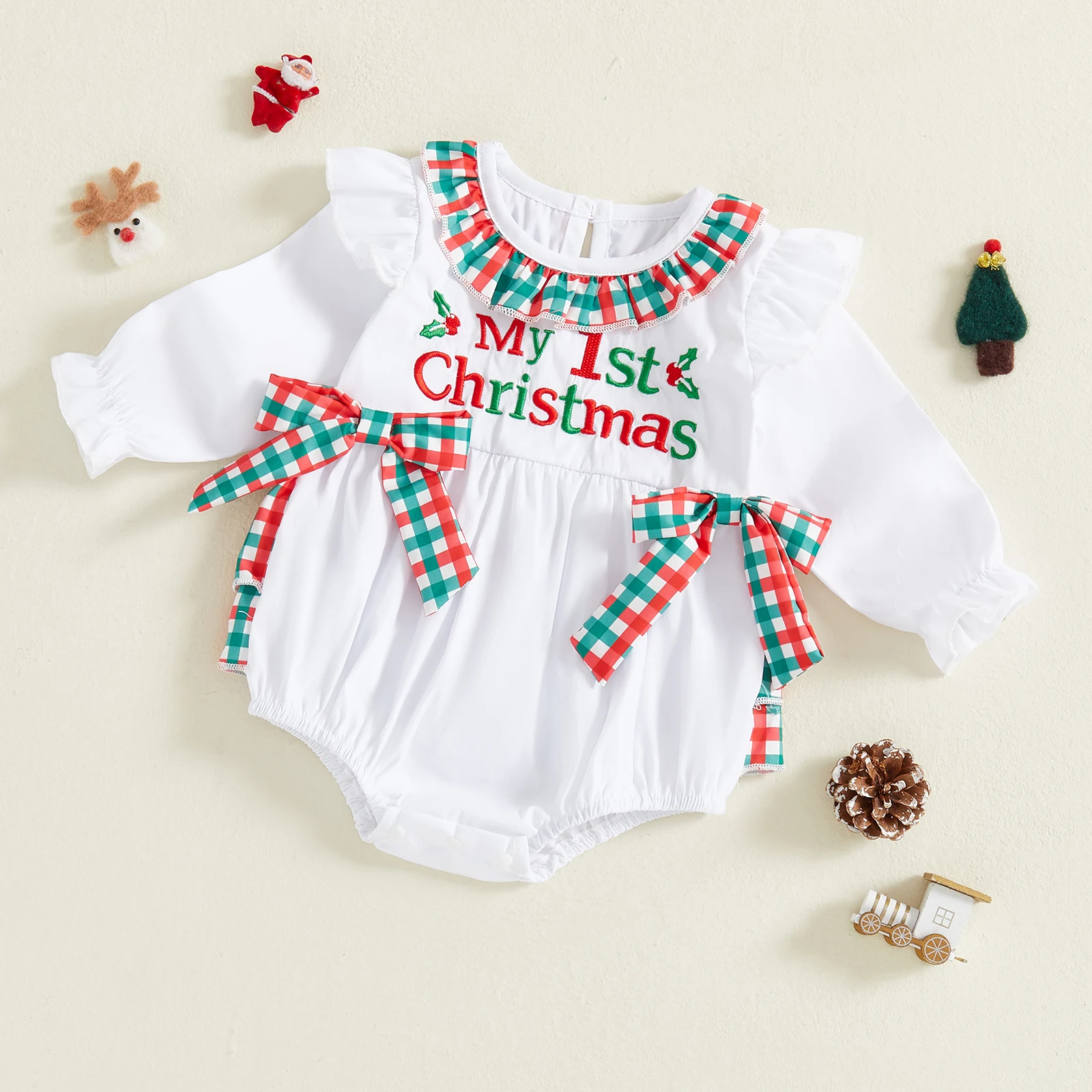 

Рождественский наряд для маленьких девочек, бархатный комбинезон с бантом и рюшами, боди для младенцев, осенне-зимняя одежда