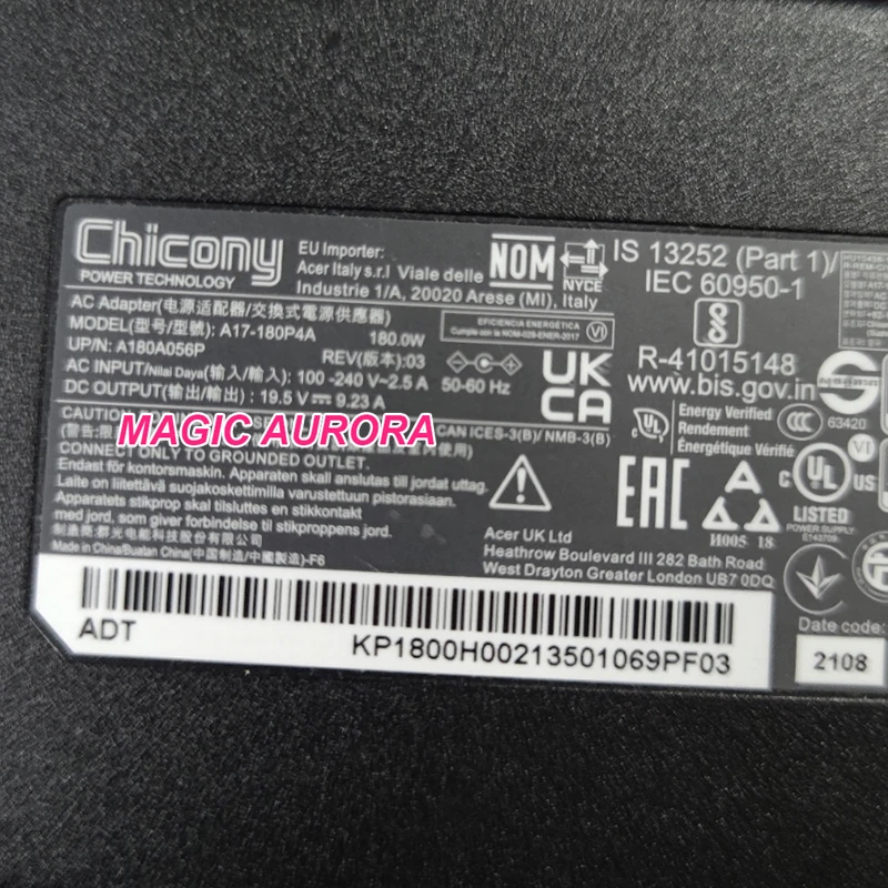 Imagem -04 - Chicony-carregador Portátil A17180p4a Adaptador de Alimentação 180w 19.5v 9.23a A180a056p Acer Nitro An51555 Predator Triton 300 se Jogos