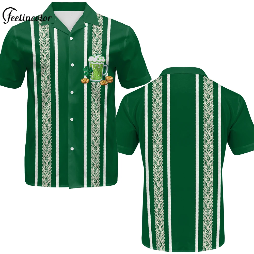 Men Shamrock Beer Print Polo Shirt Green St. Patrick's Day Tops Short Sleeve Button Up Shirts Summer Casual Party Beach Clothes