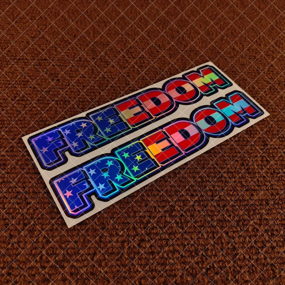 Two-piece set of FREEDOM creative reflective laser motorcycle stickers, sun protection and water-resistant car stickers