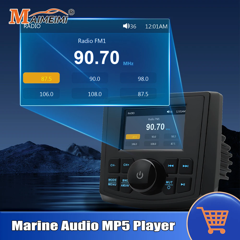 

Морской радио MP5 Лодочный радио Стерео 3-дюймовый дисплей Медиа-видеоплеер Водонепроницаемый Bluetooth-совместимый AUX AM FM RDS для ATV UTV
