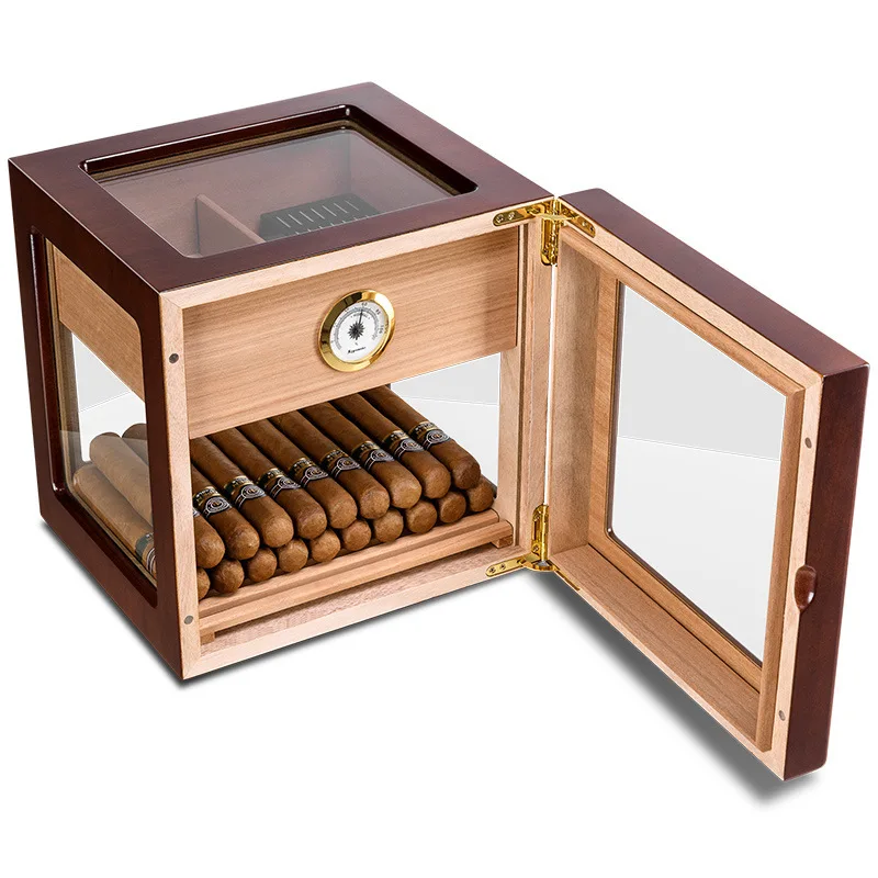 Cigar Moisturizing Box, Fragrant Cedar Wood Piano Lacquer, Transparent Skylight, Large Capacity Cigar Box Cabinet.
