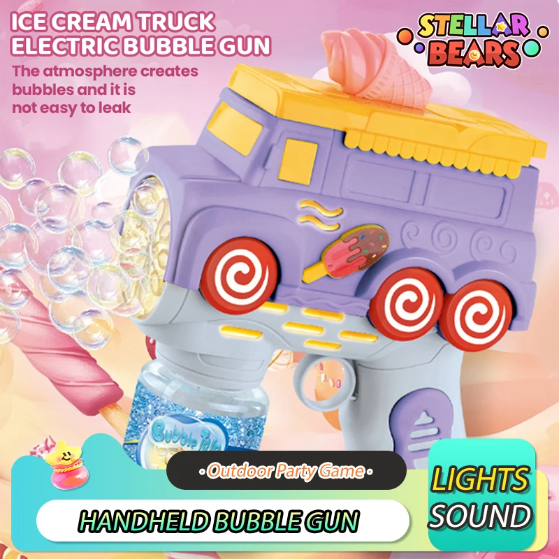 아이스크림 트럭 버블건 어린이 장난감 휴대용 전동 버블 머신 파티 야외 게임 자동 버블건 남자아이 여자아이 장난감 선물