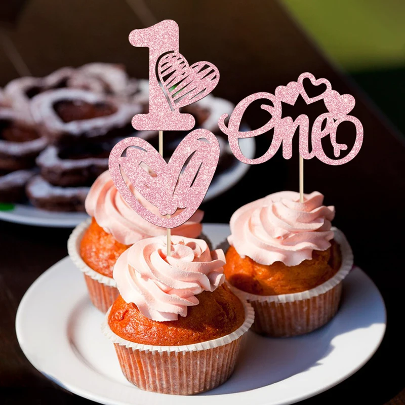 YOMDID 24 Stück Cupcake-Picks zum Valentinstag, 1. Geburtstag, Cupcake-Topper, One Love Heart Picks, Kuchendekorationen, Partyzubehör – Detail 11