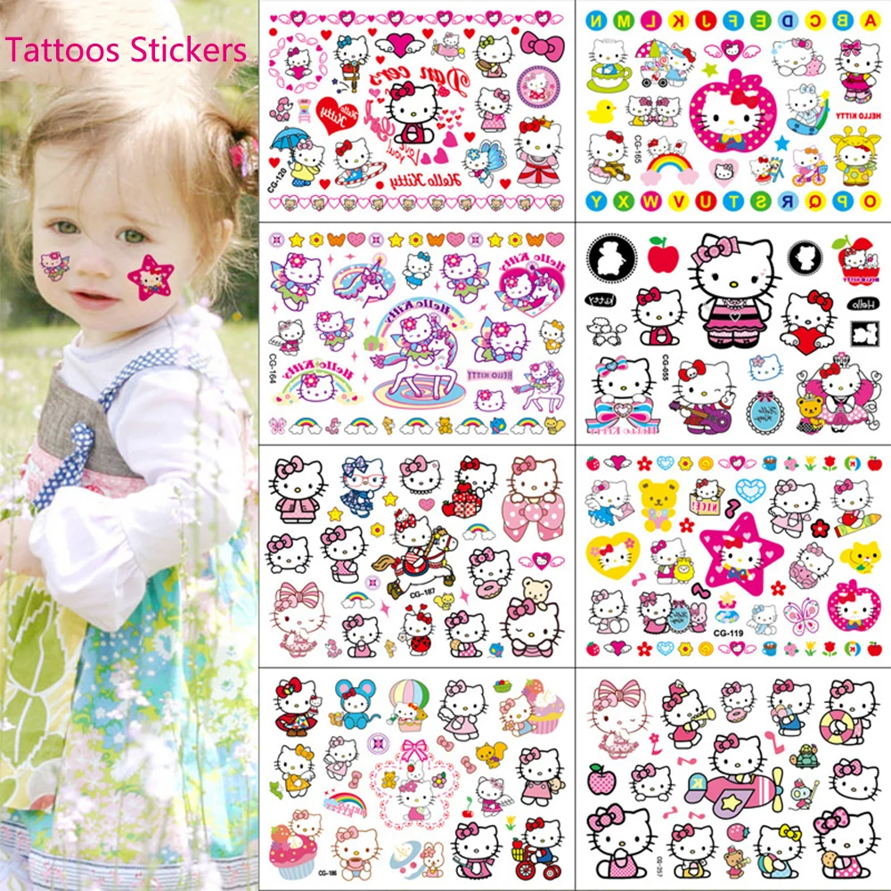 

Cute Waterproof Temporary Hello Kitty Tattoo Stickers for Kids Toys Kawaii Cartoon Arm Face Body Art Fake Tattoo Anime Decals