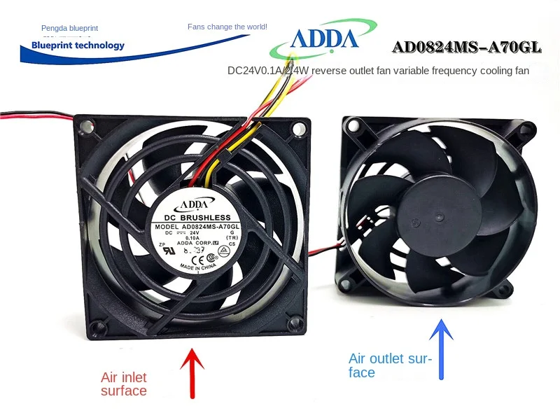 

Mute Adda AD0824MS-A70GL 24V Reverse Blowing 8025 8cm Chassis Frequency Conversion Cooling Fan 80*80*25MM