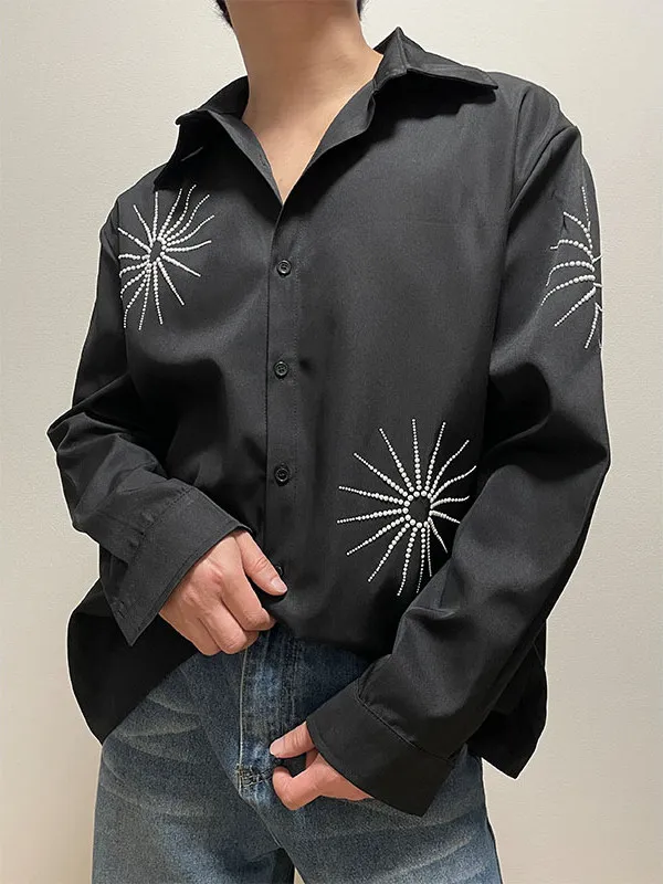 

TANGZ Studio Heavy Du Long Sve Bla irt Loose Fit Men's Faionable Design Suower Print Casual irt Spring Season