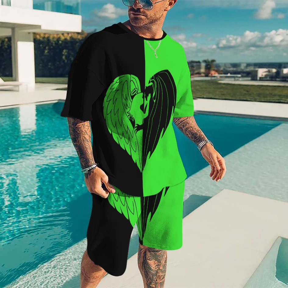 

2025-26 Fashion Fashion Suit 3D Printing Design Outdoor Travel Men's Suit Breathable Quick Drying Short Sleeve Shorts Suit