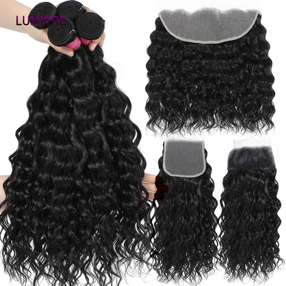 10-40 Inch Long Natural Wave Bundles With Closure Frontal HD Lace Brazilian Hair Weave Bundles Deal Hair Extensions Double Weft