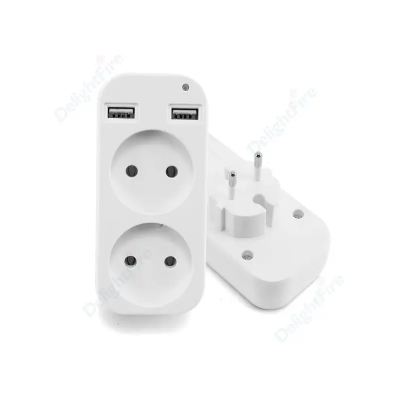 Wall Outlet USB EU Plug Adapter 1 To 2 Way European Standard Extender Socket With 2 USB Port Power Strip AC Convert Adaptor