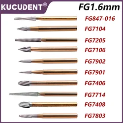10Pcs Dental Burs Tungsten Carbide Bur Drills Gold Plated Trimming Finishing FG Series for High Speed Handpiece Polishing Tools