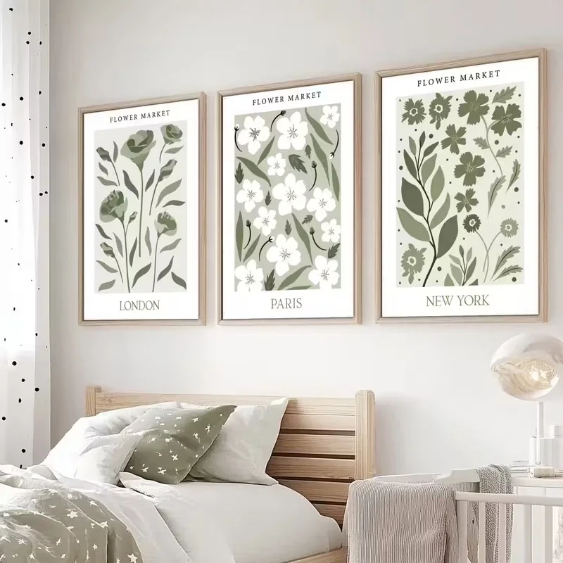 Frameless 3pcs Canvas Painting  3pcs Simple Plant and Floral Canvas Poster Art Picture Wall, Modern Living Room, Coffee Shop, Ba