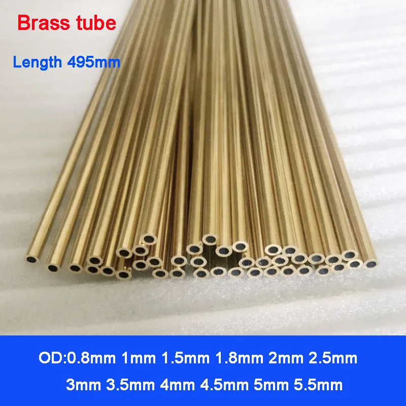 Brass Tube OD0.8-5.5mm Length 495mm Round Brass alloy Pipe Straight Small outer  diameter Capillary Pipe Thickness 0.2-1.5mm