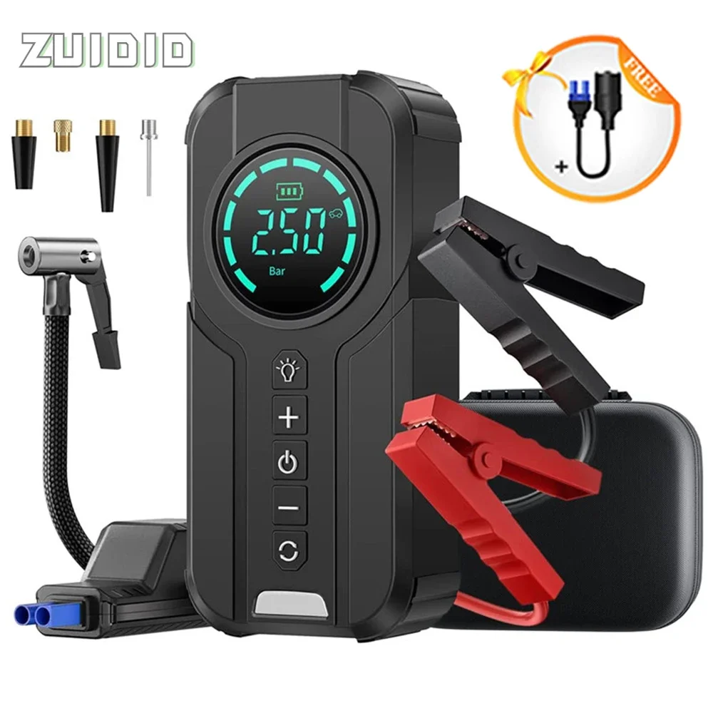 

Car Jump Starter Portable Power Bank 4 In 1 Air Compressor Inflator Pump 1000A Power Station 8400mAh Car Battery Charger Booster