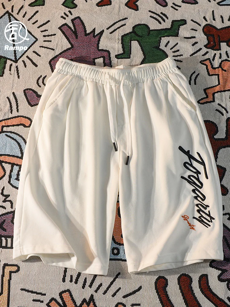 

Мужские летние шорты Spor Letter Print, новые, универсальные, с вышивкой, прямого кроя, широкие, повседневные, из смесового хлопка