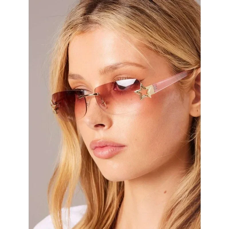 Fashion glasses, retro frameless rectangular sunglasses, sports pink glasses, women's fashion glassesiaa