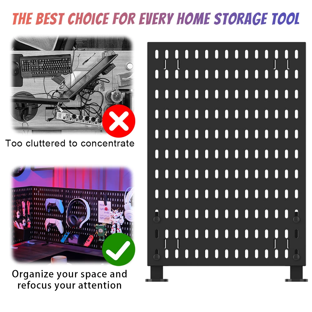 Pegboard Wall Panel No-Punch Hole Board Wall-Mounted Storage Rack for Study Room Living Room Gaming Room