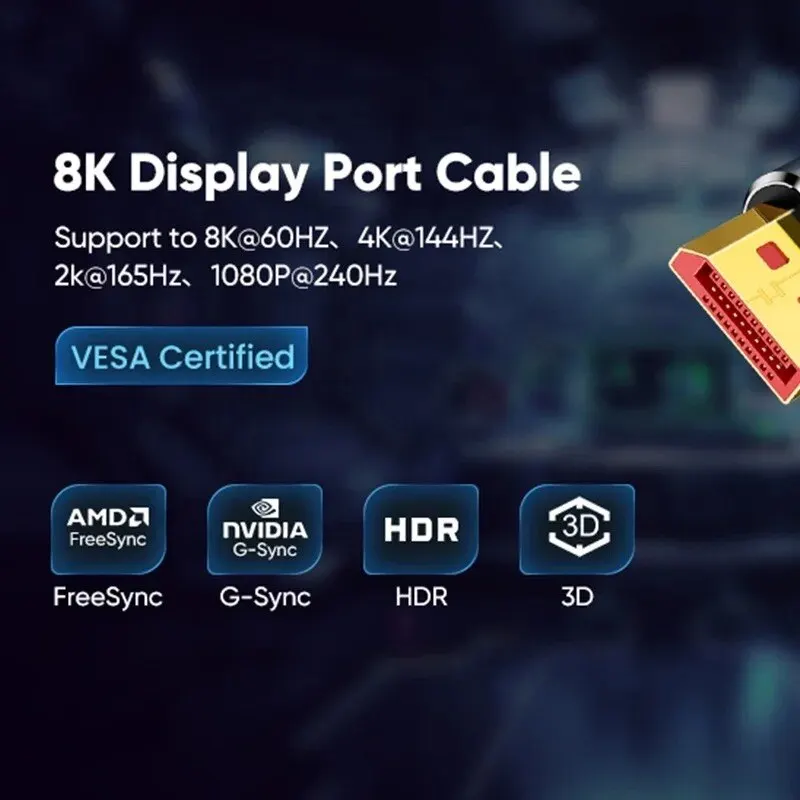 Display Port Cable 1.4V DP 8K Cable 1M to 5M 8K@60Hz 4K@144Hz Male to Male DP to DP Audio And Video Cable For Laptop TV Box