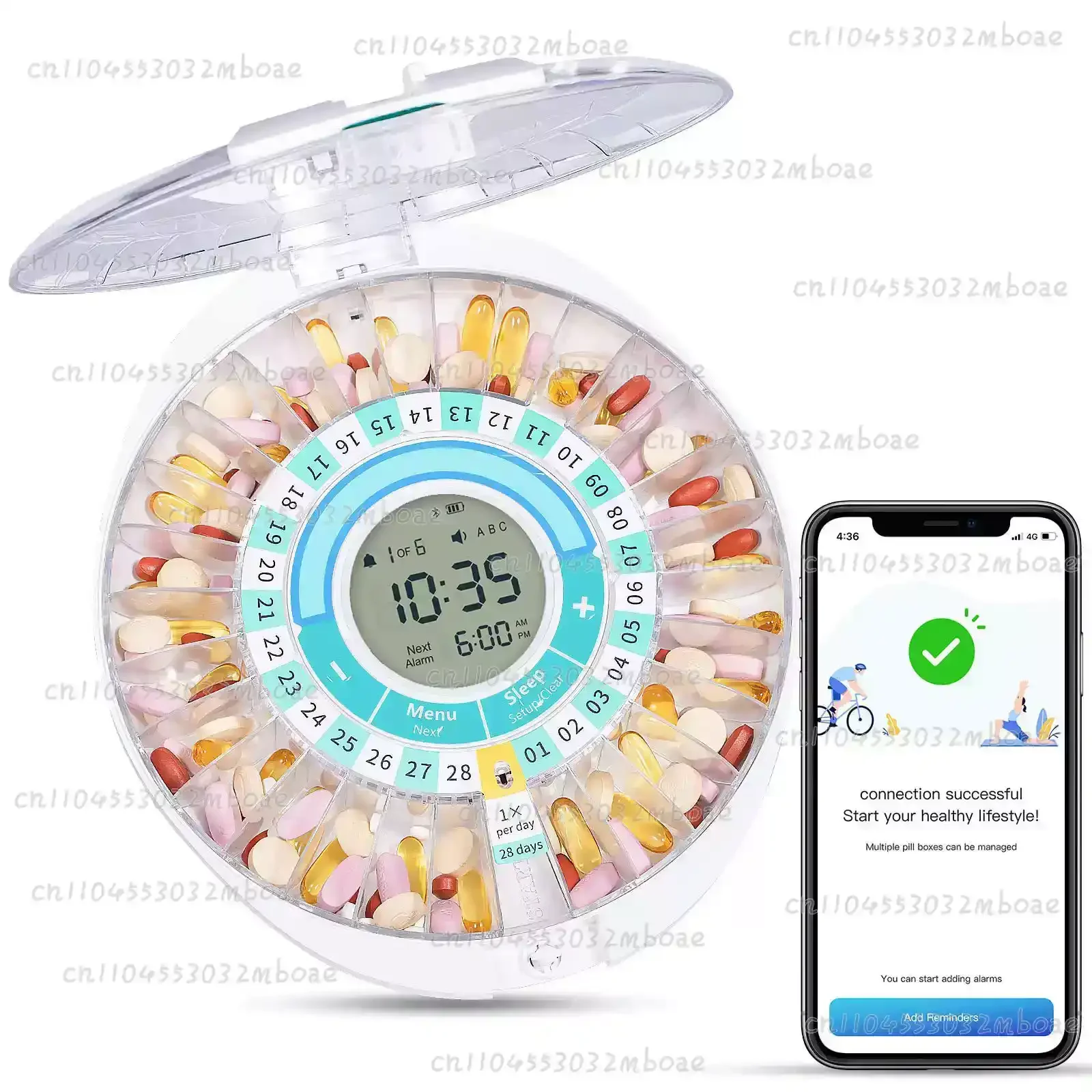 Bluetooth Smart Electronic Timing Pill Case 28 Grid Automatic Turntable Medicine Reminder for Health Management