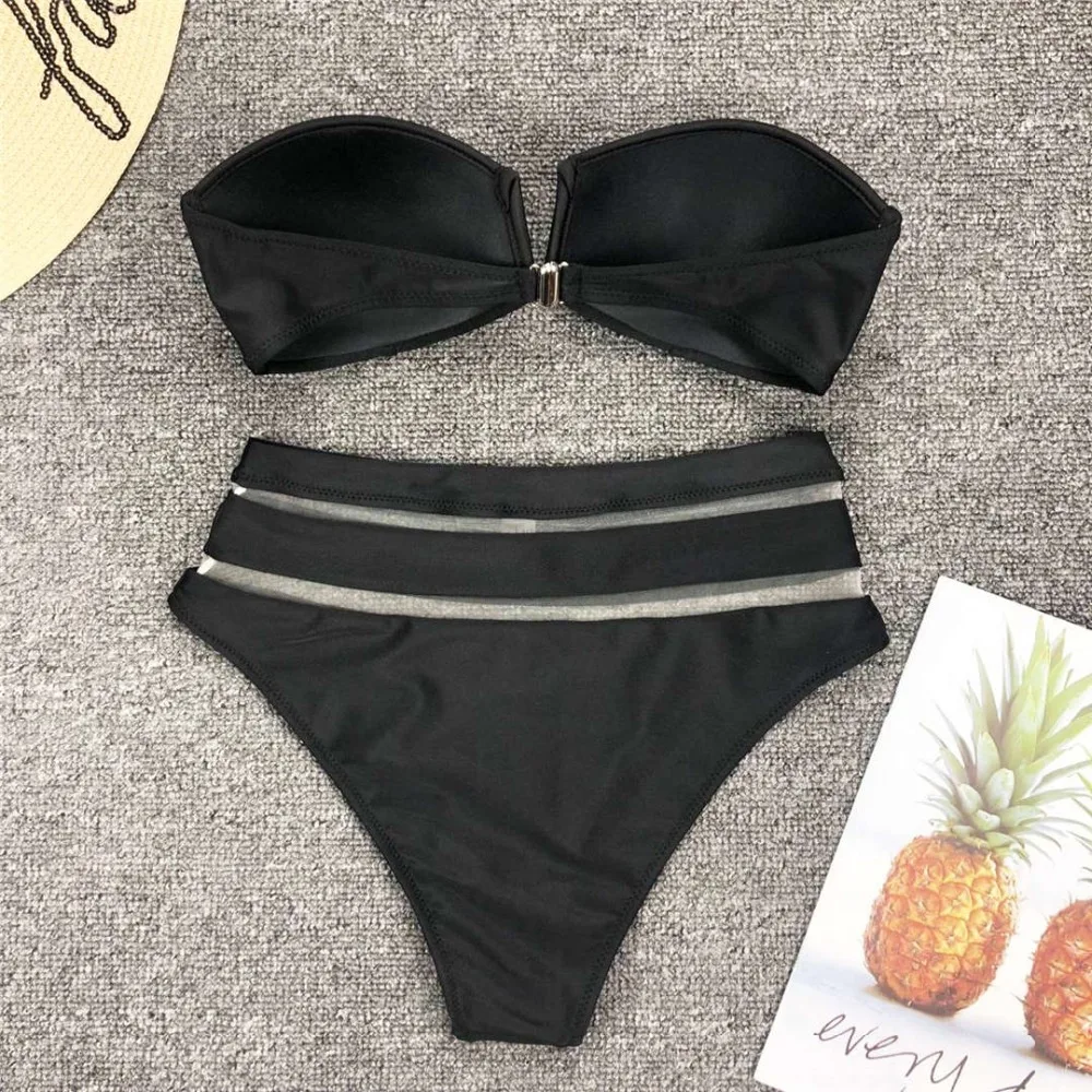 Sexy High-Waist-Bikini-Bandeau-Badeanzug für Damen, 2020, zweiteiliger Bikini-Set mit BH-Cup, Badebekleidung, Badeanzug V1297 – Detail 9
