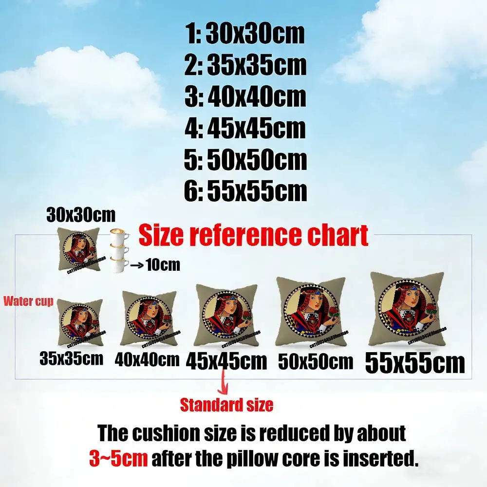 For Playing Cards Poker  Red Heart Spades King Queen Throw Pillow Case Sham 45x45cm 40cm Square Car Pillowcase Pad Cushion Cover